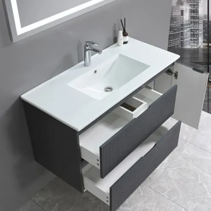 Mueble lavabo con espejo y luz con dos cajones amplios