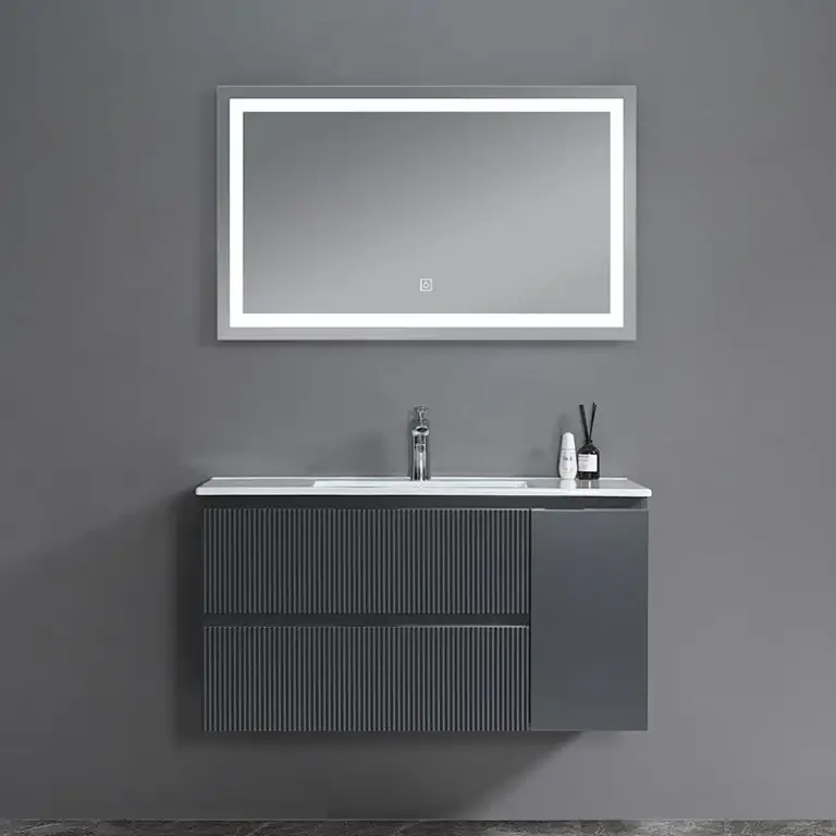 Mueble lavabo con espejo y luz suspendido