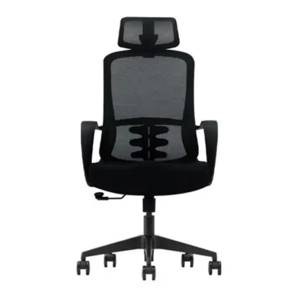 silla de oficina Serie 100 Nodofix negra vista frontal con reposacabezas regulable