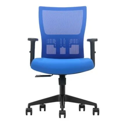 Silla de oficina Serie 250 Nodofix azul vista frontal con respaldo medio y reposabrazos ajustables