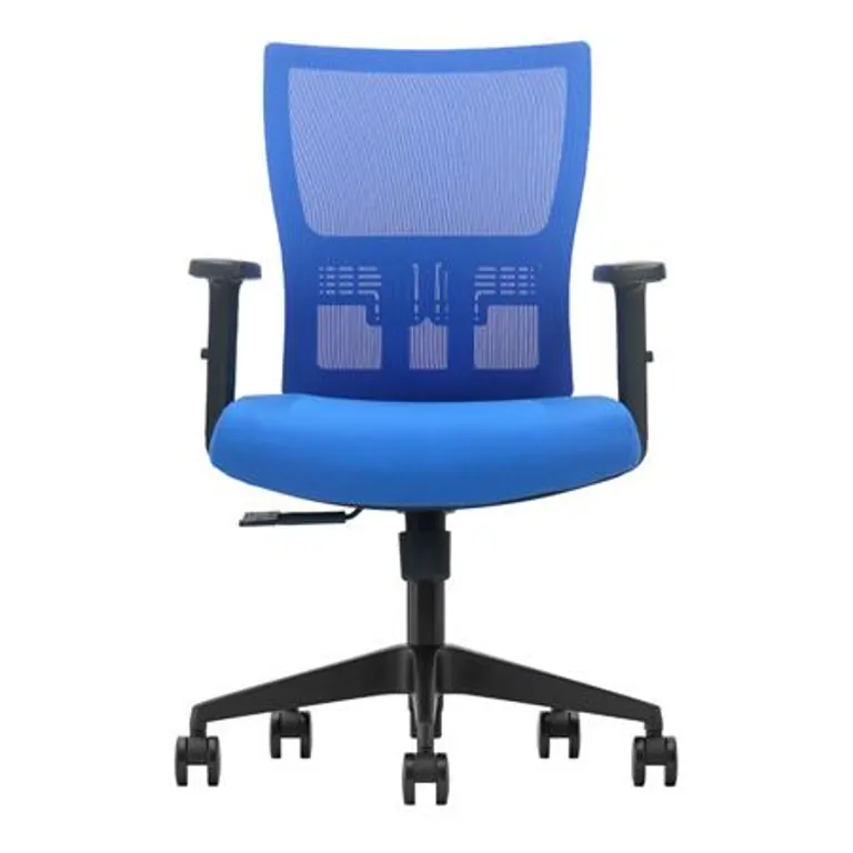 Silla de oficina Serie 250 Nodofix azul vista frontal con respaldo medio y reposabrazos ajustables