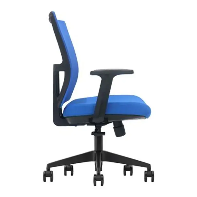 Silla de oficina Serie 250 Nodofix azul vista lateral con respaldo ergonómico y reposabrazos regulables