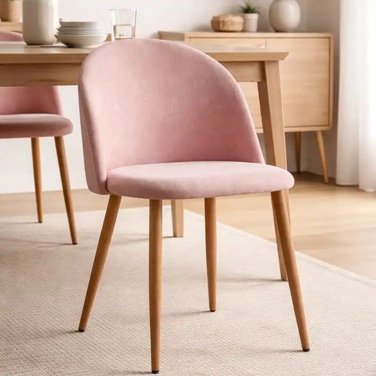silla comedor tela antimanchas Ross rosa en ambiente de comedor moderno y luminoso