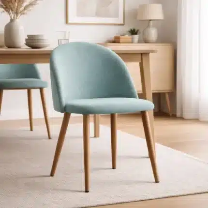 silla comedor tela antimanchas Ross verde agua en ambiente de comedor moderno y luminoso