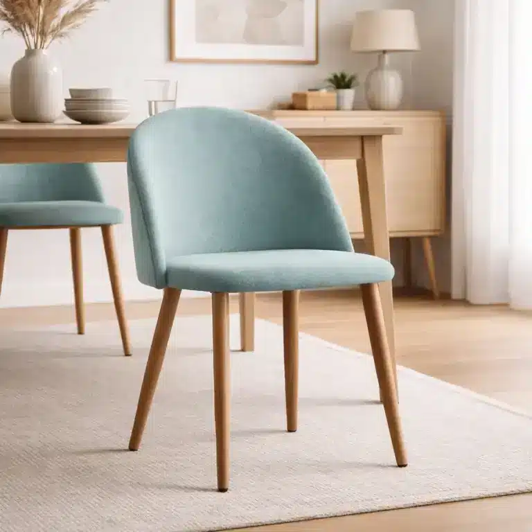 silla comedor tela antimanchas Ross verde agua en ambiente de comedor moderno y luminoso