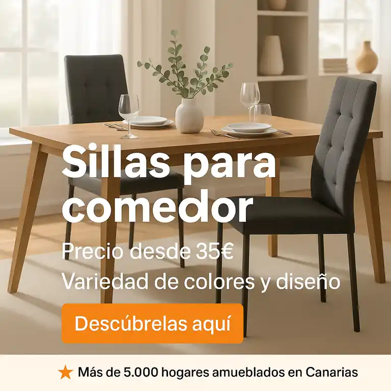 Sillas para comedor modernas junto a mesa de madera — Diseño elegante y colores variados disponibles en Canarias