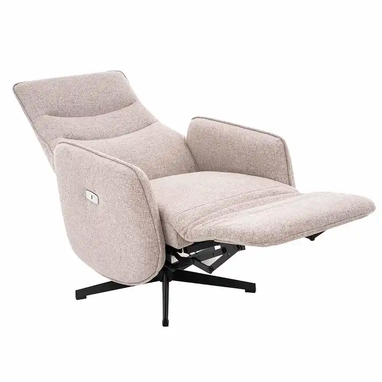 Sillón relax Lagoda moka reclinado con reposapiés elevado y base giratoria de cinco aspas