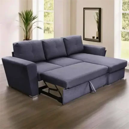 Chaise longue reversible con cama Momi gris en posición cama abierta