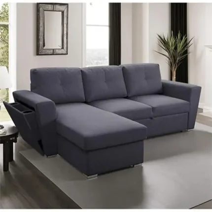 Chaise longue reversible con cama Momi gris en posición sofá