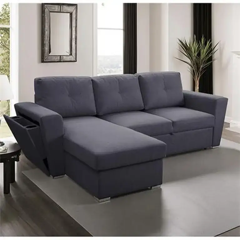 Chaise longue reversible con cama Momi gris en posición sofá
