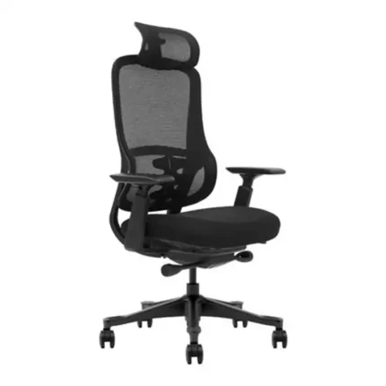 Silla de oficina Serie 450 Nodofix negra con respaldo de malla y reposacabezas ajustable