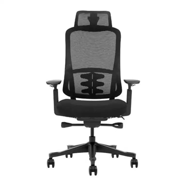 Vista frontal de la silla de oficina Serie 450 Nodofix con respaldo de malla ergonómico