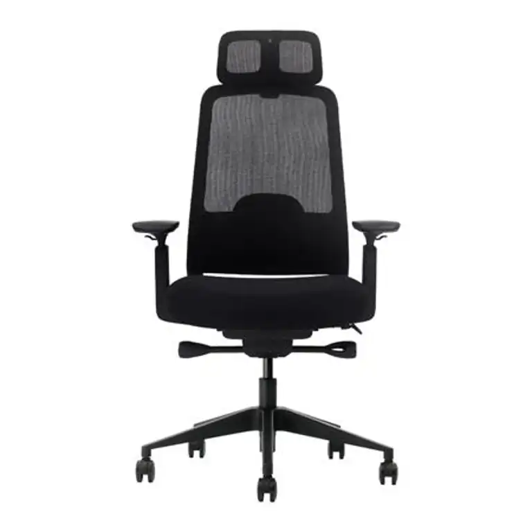 Vista frontal de la silla de oficina Serie 500 Nodofix con respaldo alto de malla