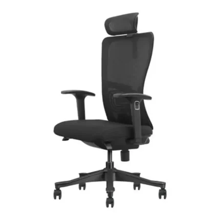 Silla de oficina Serie 550 Nodofix negra con respaldo de malla y reposacabezas ajustable