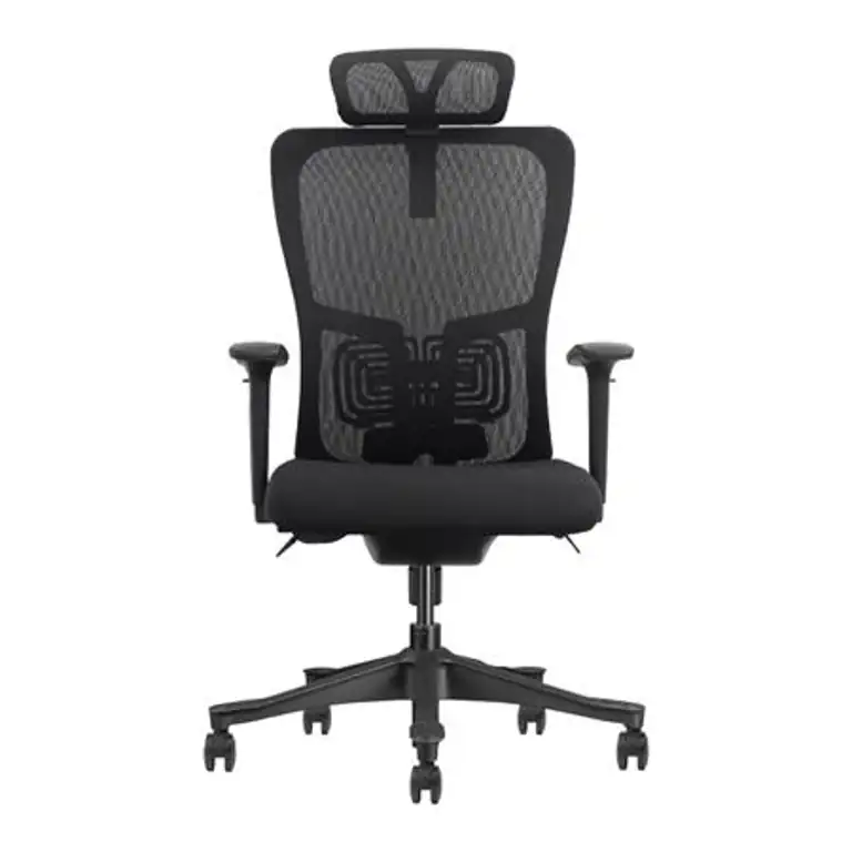 Vista frontal de la silla de oficina Serie 550 Nodofix con respaldo de malla ventilada