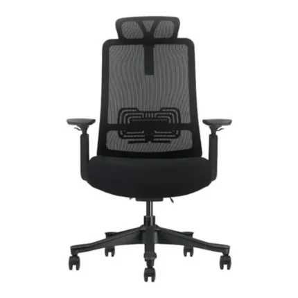 Vista frontal de la silla de oficina Serie 600 Nodofix con respaldo de malla