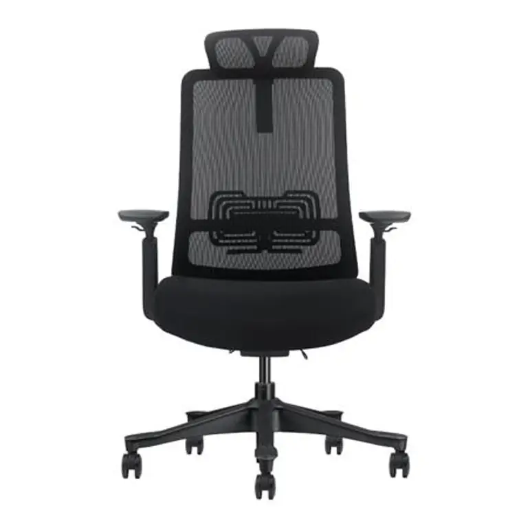 Vista frontal de la silla de oficina Serie 600 Nodofix con respaldo de malla