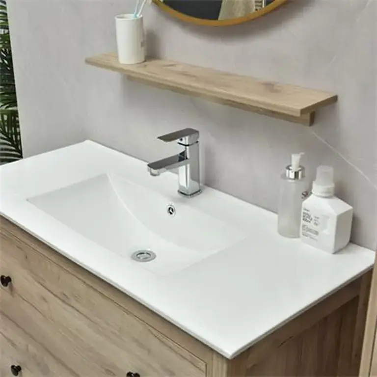 Lavabo cerámico blanco del conjunto de baño color roble 100 cm Serie Lirio Benotti