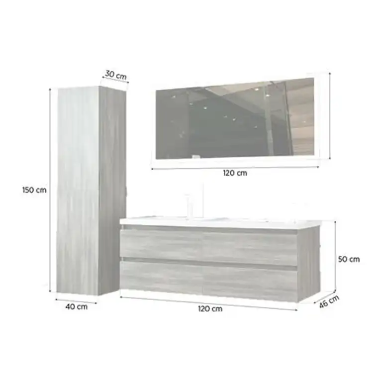 medidas del conjunto de baño suspendido 120 cm Serie Mar Benotti