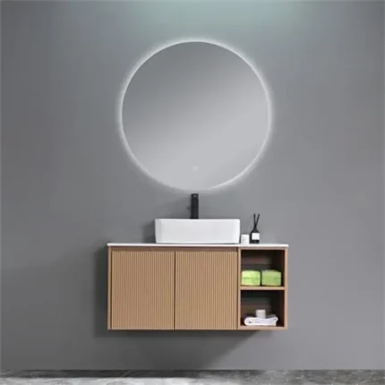 Mueble baño 100 cm suspendido Serie Dacil Benotti con lavabo sobre encimera y espejo LED