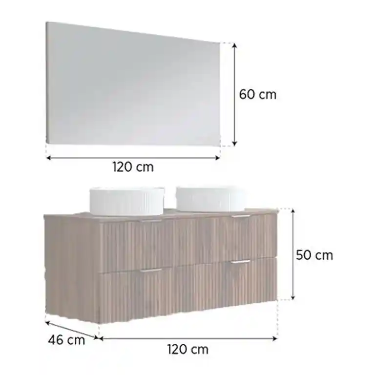 Mueble baño 120 doble seno suspendido en nogal para baño principal compartido