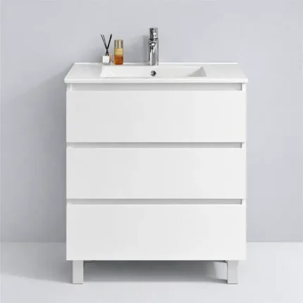 Mueble de baño de 80 cm con lavabo blanco Serie Rania Benotti con tres cajones
