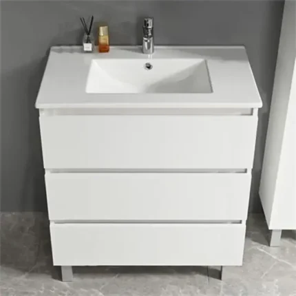 Mueble de baño de 80 cm con lavabo blanco Serie Rania Benotti con patas de aluminio