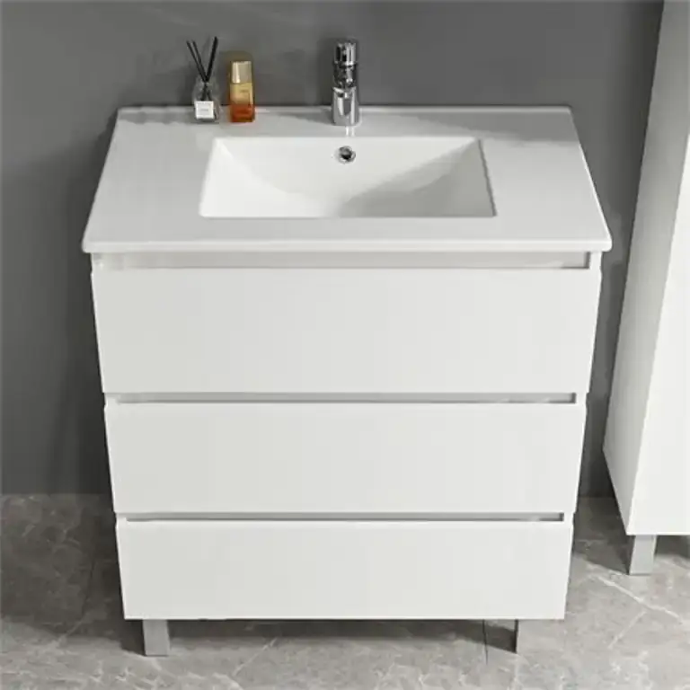 Mueble de baño de 80 cm con lavabo blanco Serie Rania Benotti con patas de aluminio