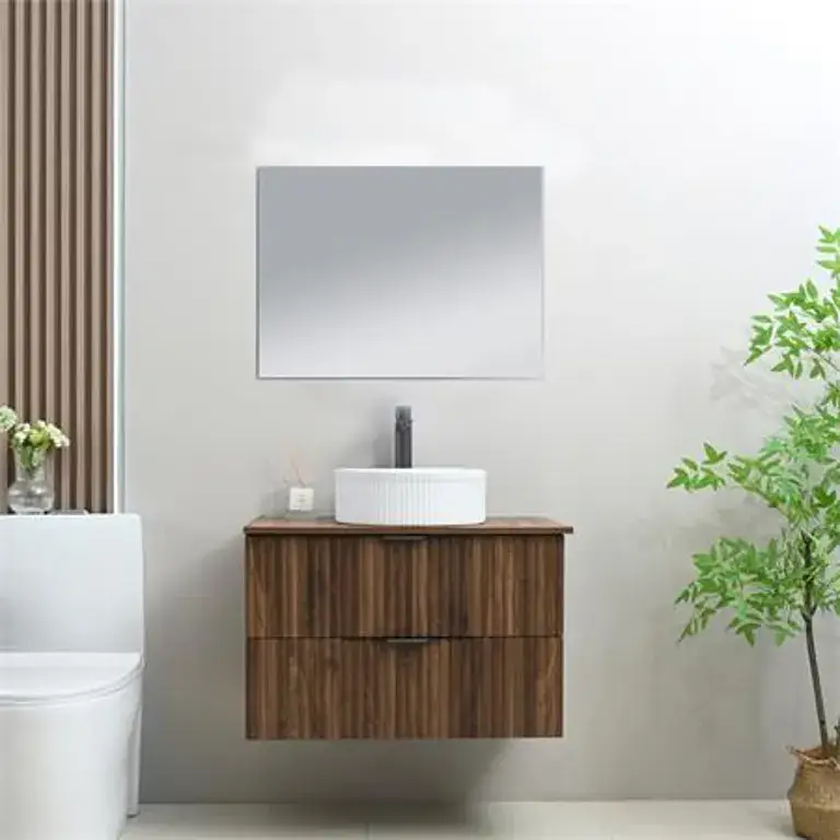 Mueble baño 80 cm con lavabo sobre encimera en nogal serie Karen