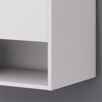 Detalle del acabado en melamina blanca del mueble de baño Andrea