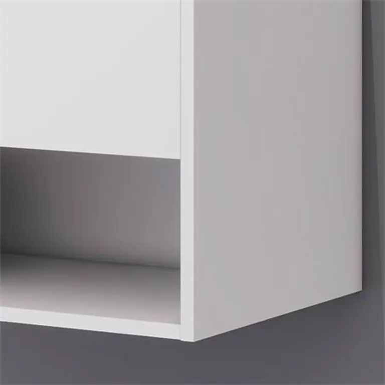Detalle del acabado en melamina blanca del mueble de baño Andrea