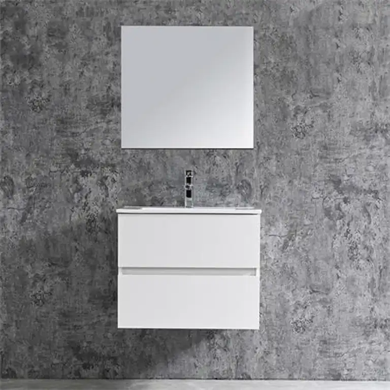 Mueble baño blanco suspendido 60 cm Cala con lavabo y espejo