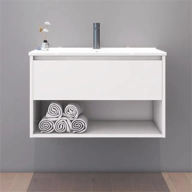 Mueble baño blanco suspendido 80 cm Andrea con lavabo cerámico