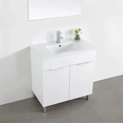 mueble de baño con patas blanco 60 cm con lavabo cerámico integrado