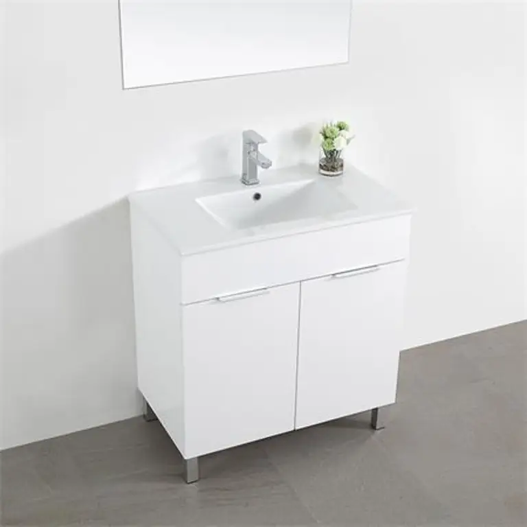 mueble de baño con patas blanco 60 cm con lavabo cerámico integrado