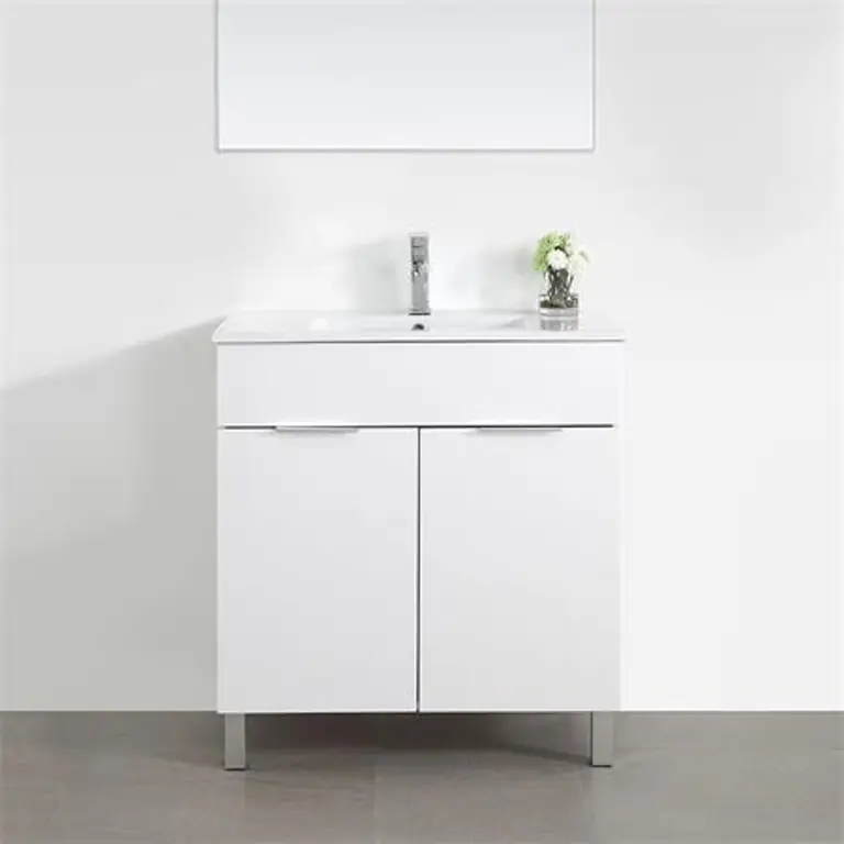 mueble de baño blanco con patas de 80 cm de ancho vista frontal