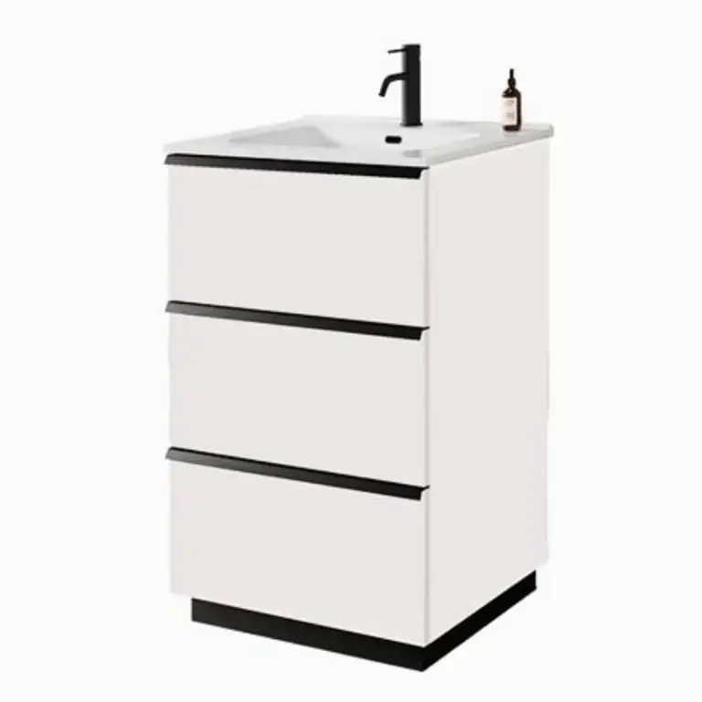 Mueble de baño hasta el suelo 60 cm blanco con tres cajones Serie Lazio Benotti