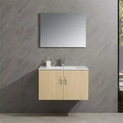 Conjunto de baño suspendido 60 cm con lavabo integrado y espejo sin marco