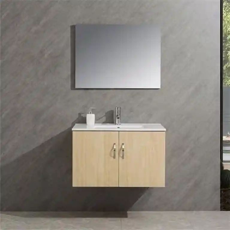 Conjunto de baño suspendido 60 cm con lavabo integrado y espejo sin marco