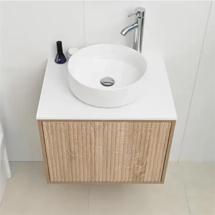 Mueble de baño suspendido color haya de 60 cm con cajones sin tiradores