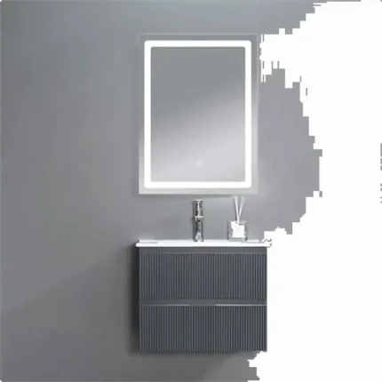 Conjunto Brisa Benotti 80 cm suspendido con espejo LED táctil y lavabo, ambiente baño moderno