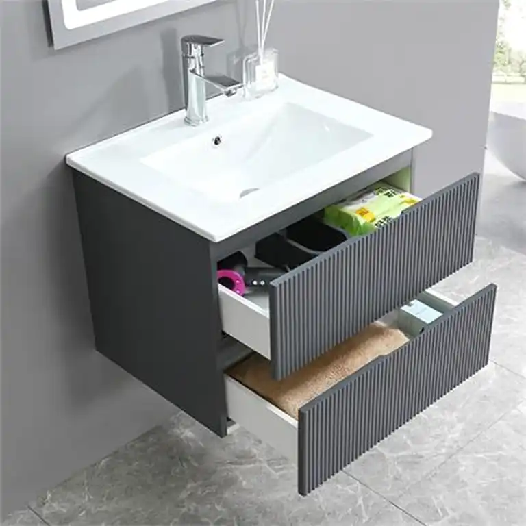 Cajones del mueble de baño suspendido Benotti Brisa 80 cm con gran almacenaje y cierre progresivo