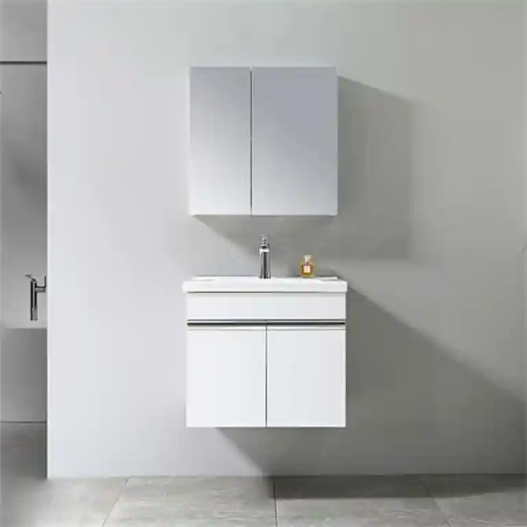 Mueble baño suspendido blanco 60 cm con lavabo y espejo Melissa