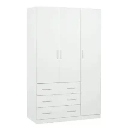 Armario 3 puertas 120 cm 3 cajones blanco