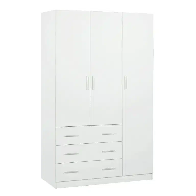 Armario 3 puertas 120 cm 3 cajones blanco