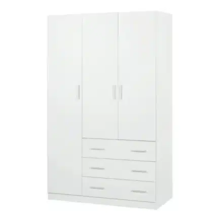 Armario 3 puertas 120 cm 3 cajones blanco