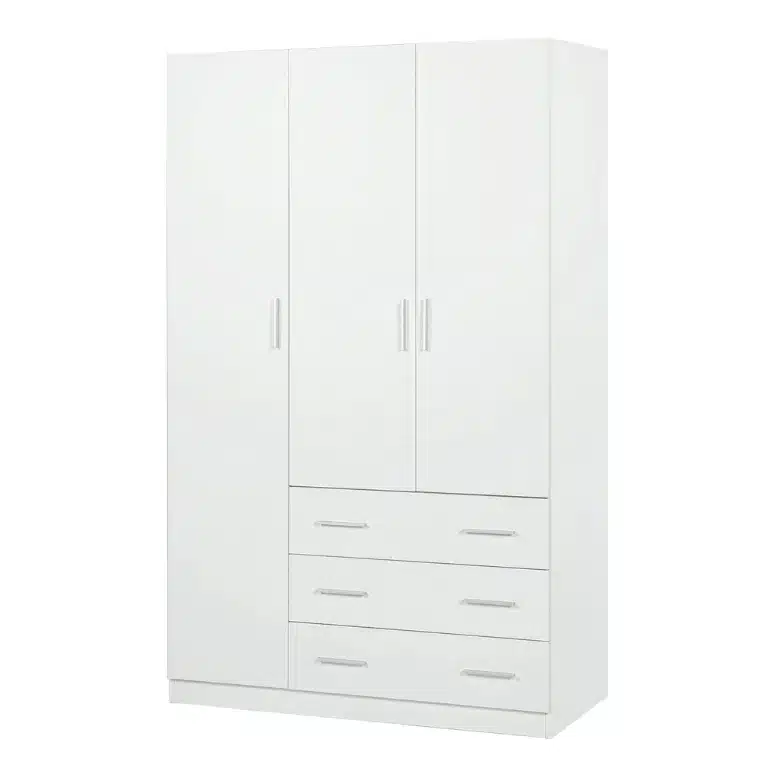 Armario 3 puertas 120 cm 3 cajones blanco