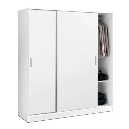 Armario corredero 2 puertas 182 cm blanco 220x182x56 cm con barras para colgar y estantes interiores