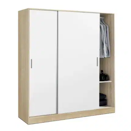 Armario corredero 2 puertas 182 cm cambrian-blanco 220x182x56 cm con distribución interior de barras y estantes