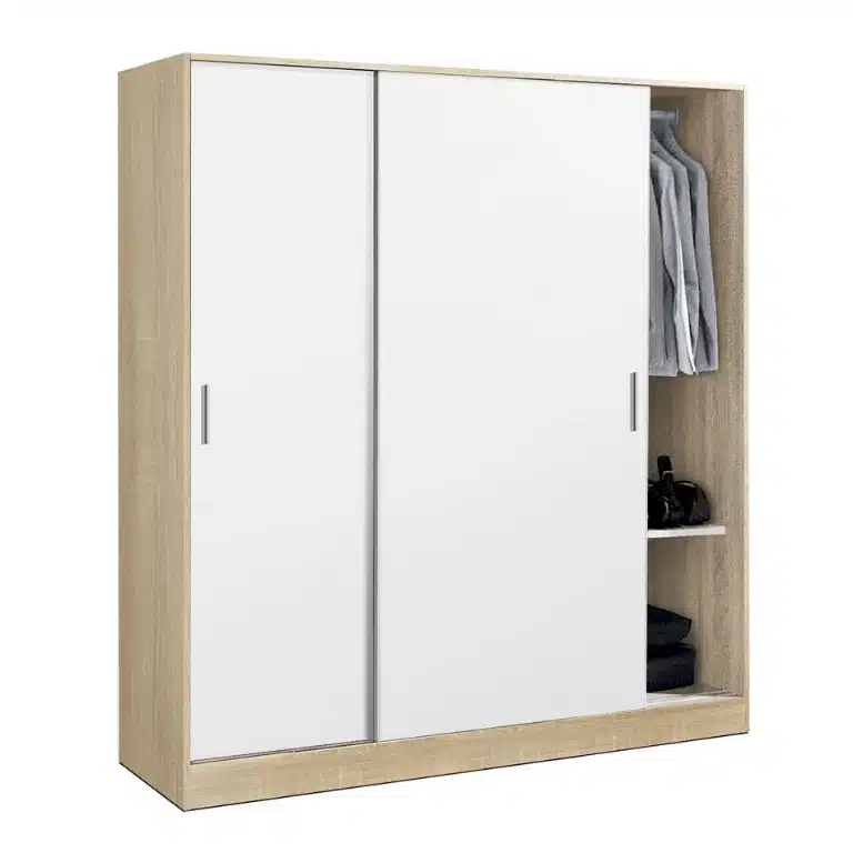 Armario corredero 2 puertas 182 cm cambrian-blanco 220x182x56 cm con distribución interior de barras y estantes